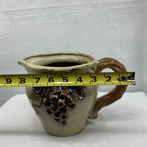 Vintage Pottery Pitcher With Raised Grapevine‎ Design – Rustic Pottery Pitcher - Picture 6 of 7